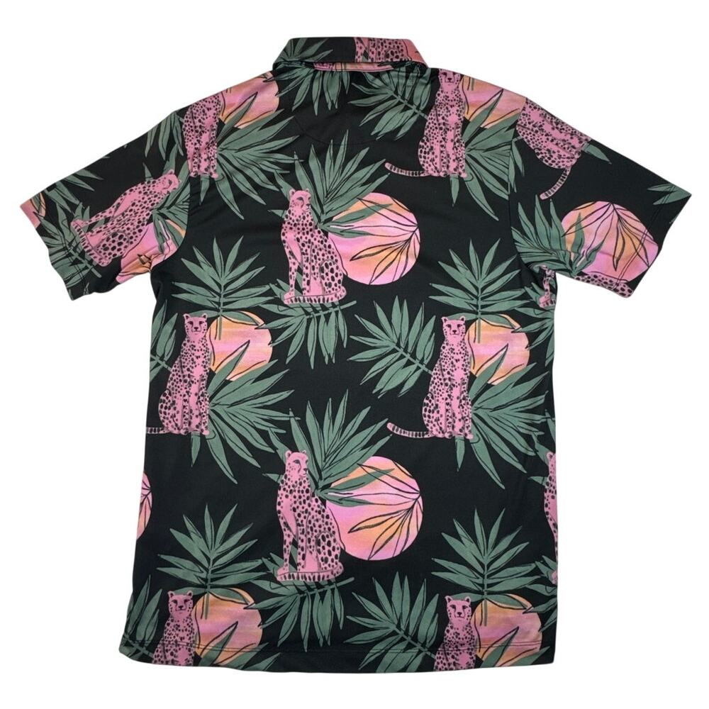 Bad Birdie Leopard Palm Golf Polo Mens S Black Pink Cheetah Performance